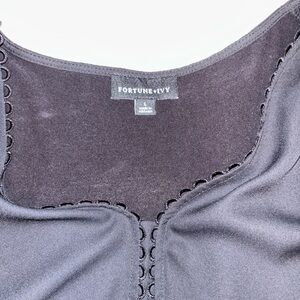 Fortune & Ivy Black Lace-Trim Scoop Neck Tank